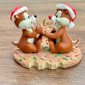 VINTAGE Disney Chip N Dale Chipmunks Sitting on Christmas Cookie Santa Ornament